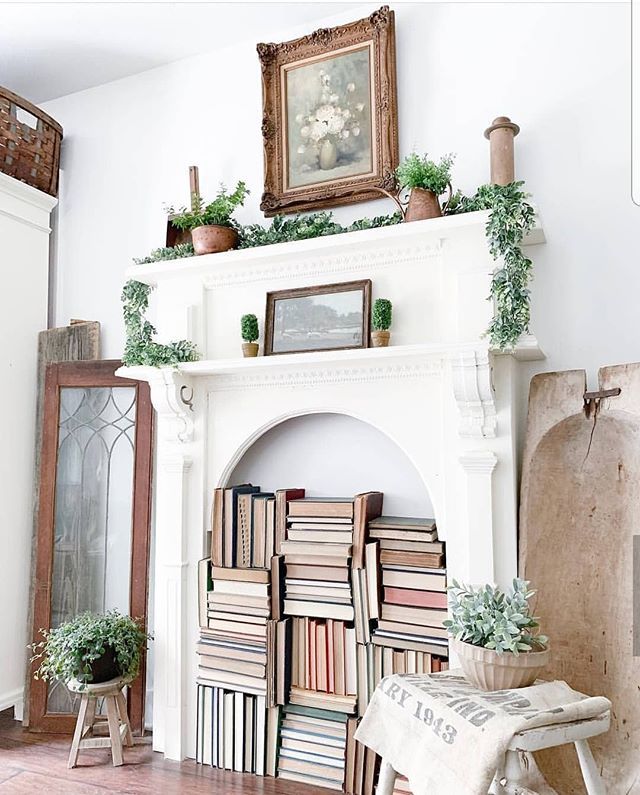 Creates a mantel of sorts, for those of us that don't have a fireplace.  Creative Ways…